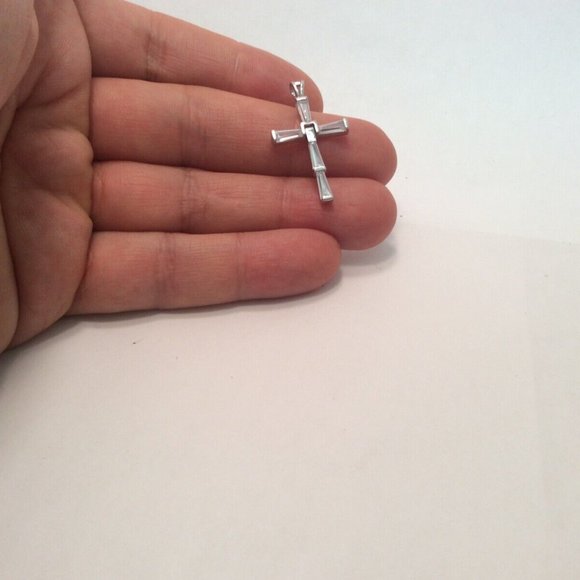 .925 Sterling Silver Movable Cross Baguette CZ Religious Fancy Charm pendant - Picture 6 of 8